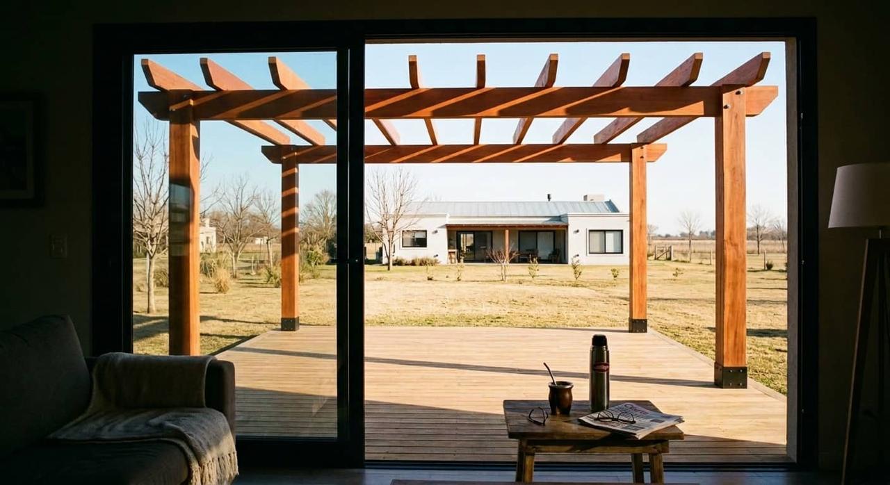 Deck de madera con pérgola integrada — Don Deck