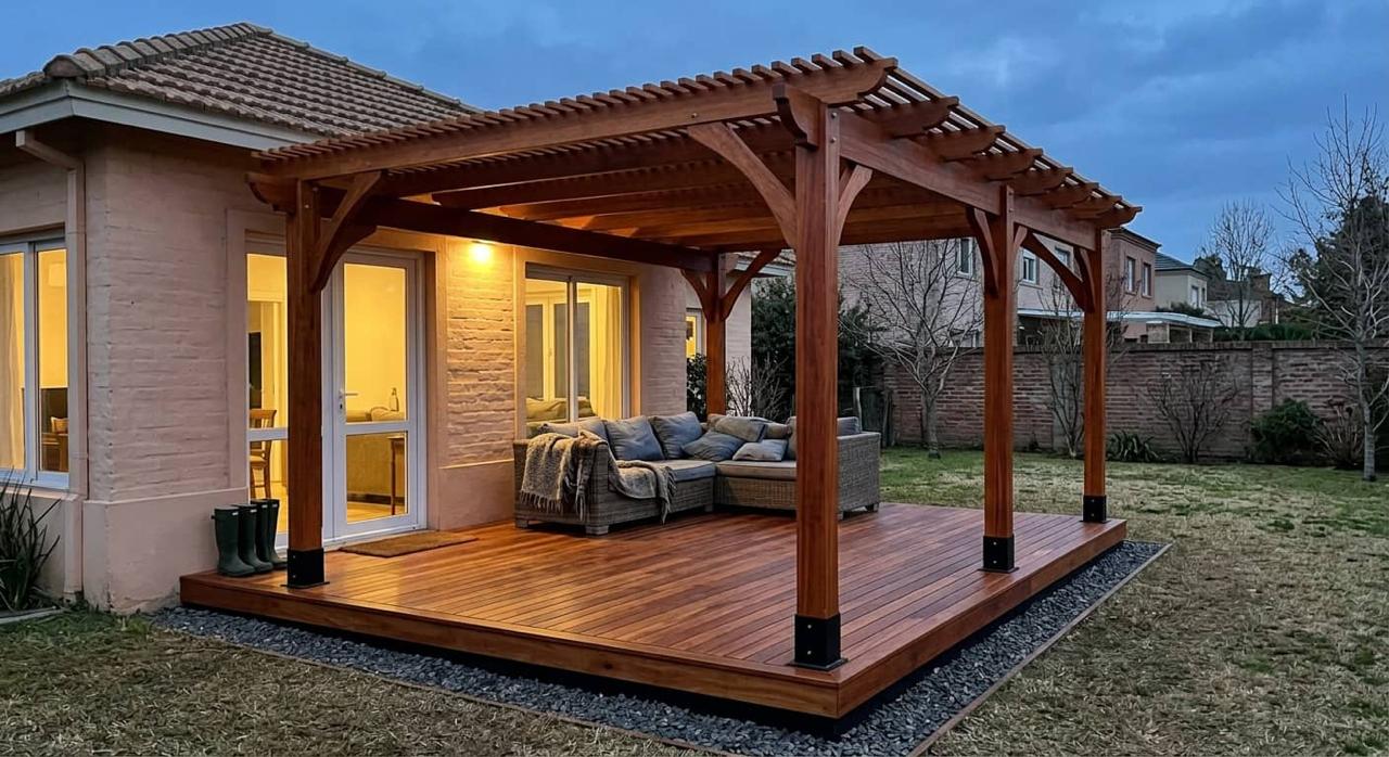 Deck de madera con pérgola integrada — Don Deck