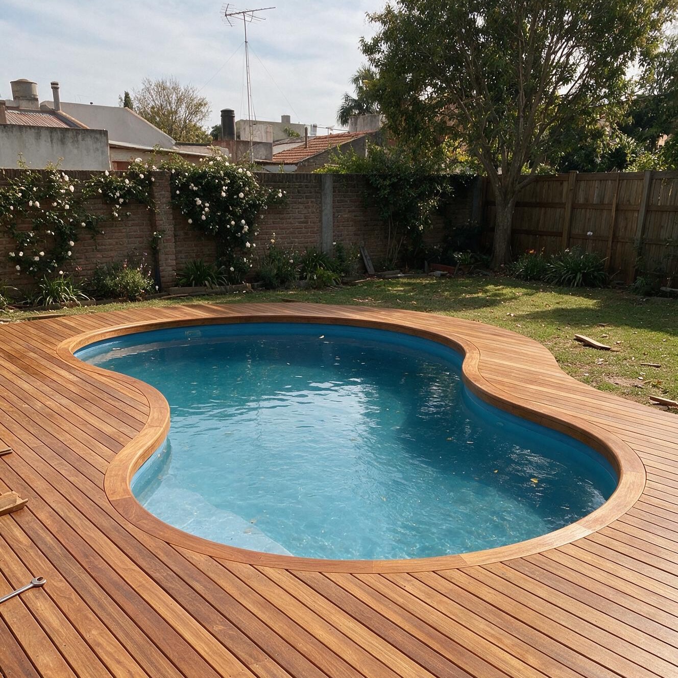 Deck perimetral de pileta en madera — Don Deck